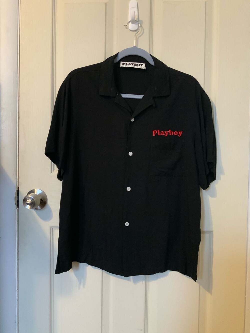 Playboy Vintage Retro Embroidered Rayon Short Sleeve Bowling Camp Shirt